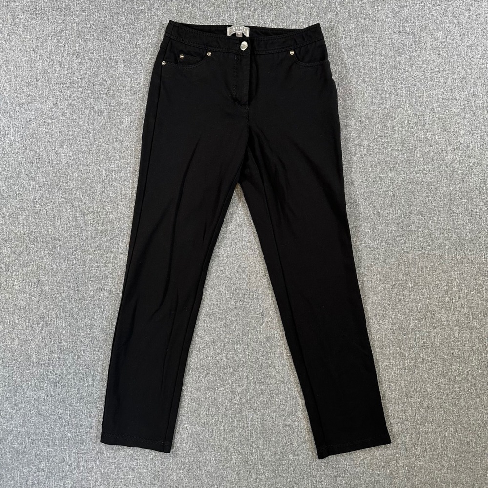 Laura Petites Pants Womens 0 Black Stretch Straight Leg 5-Pocket Office Career